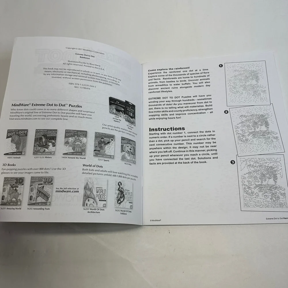 2 MindWare Extreme Dot to Dot Books Rainforest & World of Dots Folklore Unused